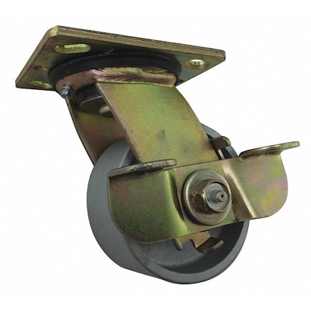 Swivel Plate Caster w/Brake, Cast Iron, 4in, 1000lb MPN:33H671