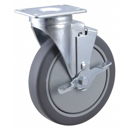 Swivel Plate Caster w/Brake, Polyurethanen, 6in, 300lb MPN:3ENY1