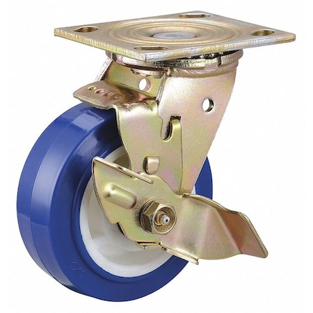 Plate Caster, Swivel, Polyurethane, 6 1/2