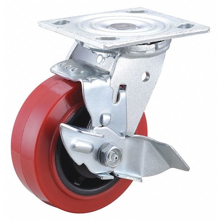 Plate Caster, Swivel, Polyurethane, 6 1/2