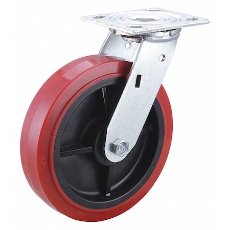Plate Caster, Swivel, Polyurethane, 9 1/2