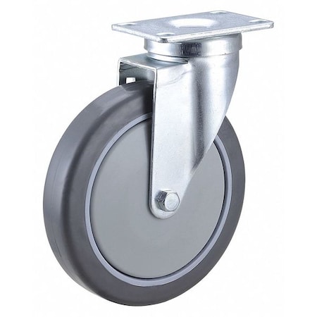 Plate Caster, Swivel, Rubber, 7 5/16