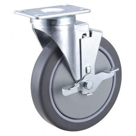 Plate Caster, Swivel, Rubber, 7 5/16