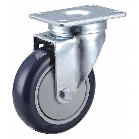 Swivel Plate Caster, 4 in Dia, 300 lb, Blue MPN:49H613