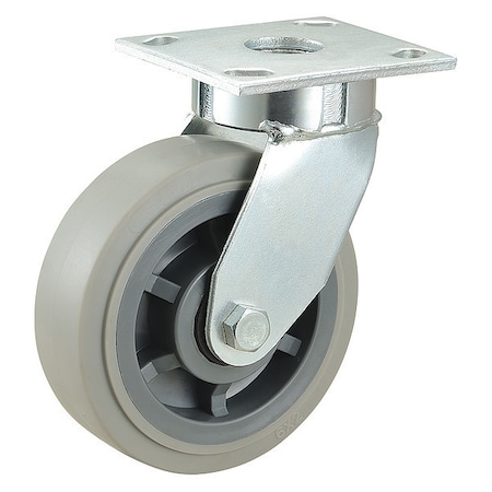 Plate Caster, Swivel, Rubber, 7 1/2