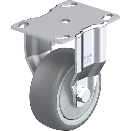 Plate Caster, Rigid, Rubber, 4 3/8