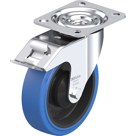 Plate Caster, Swivel, Rubber, 5 7/8