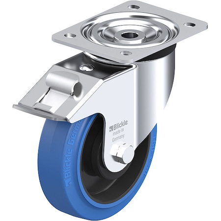 Plate Caster, Swivel, Rubber, 7 11/16