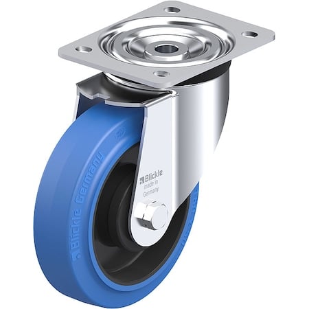Plate Caster, Swivel, Rubber, 7 11/16