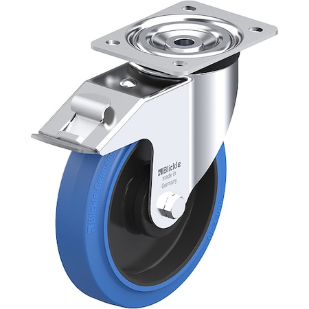 Plate Caster, Swivel, Rubber, 9 1/4