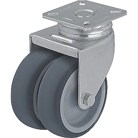 Plate Caster, Swivel, Rubber, 2 13/16