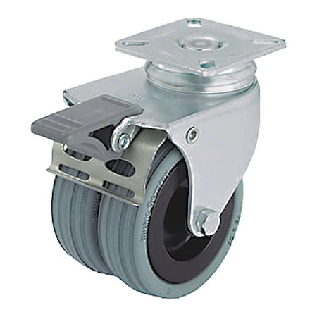Plate Caster, Swivel, Rubber, 2 13/16