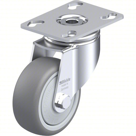 Plate Caster, Swivel, Rubber, 4 3/8