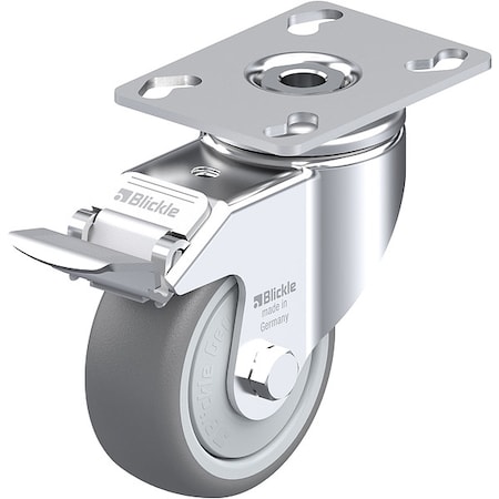 Plate Caster, Swivel, Rubber, 4 3/8