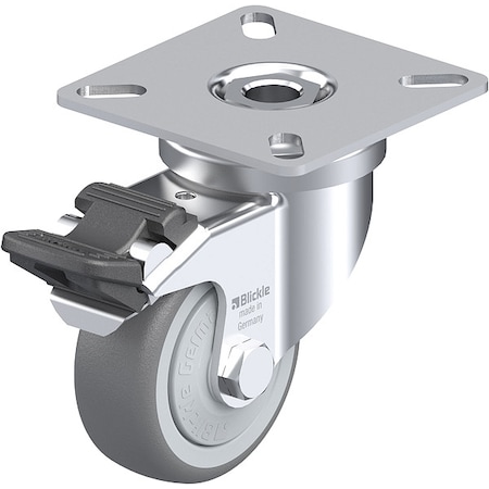 Plate Caster, Swivel, Rubber, 2 13/16
