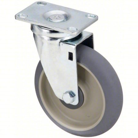 Plate Caster, Swivel, Rubber, 4 11/16