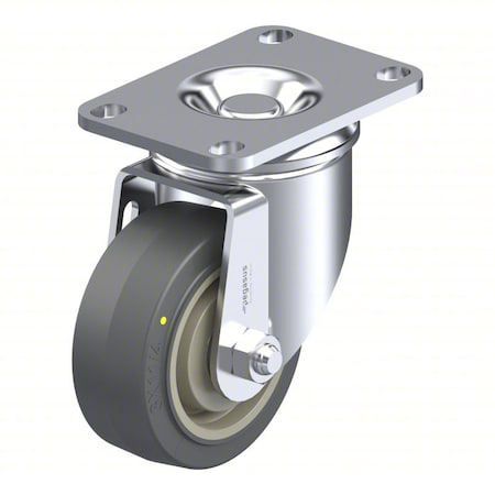 Plate Caster, Swivel, Rubber, 4 3/16