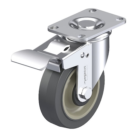 Plate Caster, Swivel, Rubber, 4 11/16