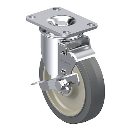 Plate Caster, Swivel, Rubber, 4 11/16
