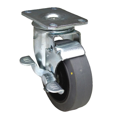 Plate Caster, Swivel, Rubber, 5 1/8