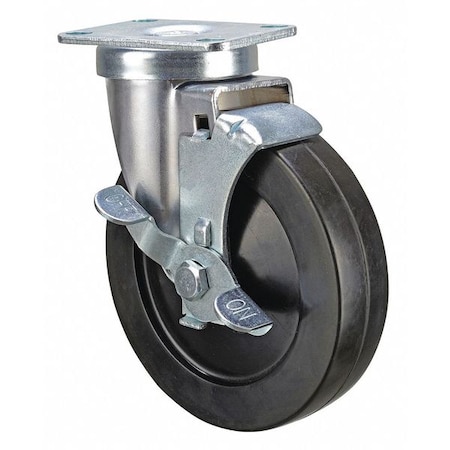 Swivel NSF-Listed Plate Caster w/Brake, Rubber, 4in, 200lb MPN:P12S-R040B-P3-WB