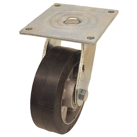 Plate Caster, Swivel, Rubber, 6 7/16