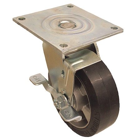 Plate Caster, Swivel, Rubber, 6 7/16