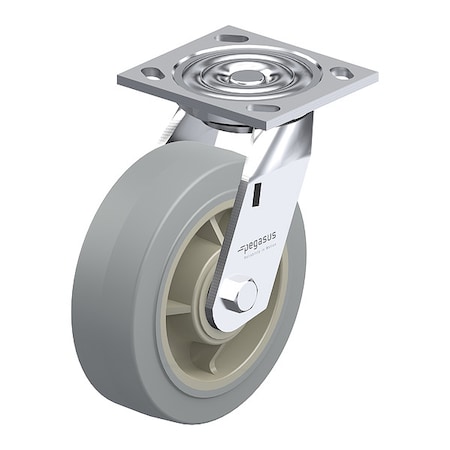 Plate Caster, Swivel, Rubber, 5 5/8