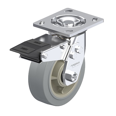 Plate Caster, Swivel, Rubber, 5 5/8