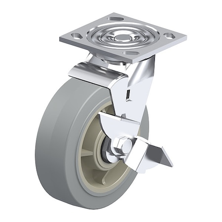 Plate Caster, Swivel, Rubber, 5 5/8