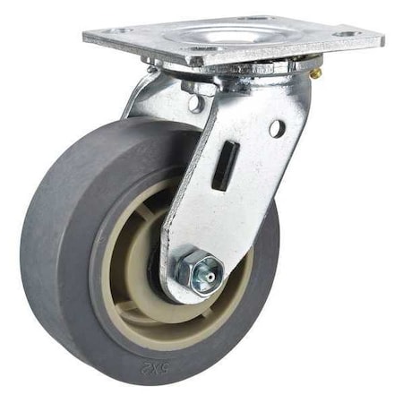 Plate Caster, Swivel, Rubber, 5 5/8