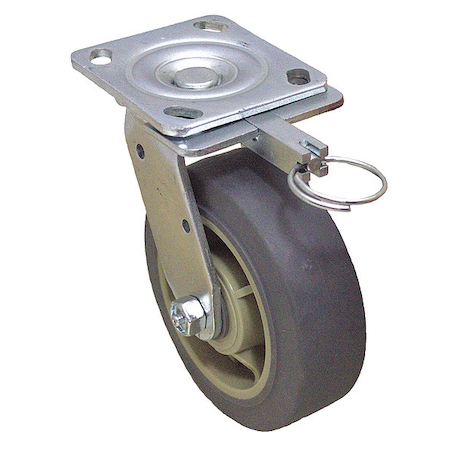 Plate Caster, Swivel, Rubber, 6 1/2