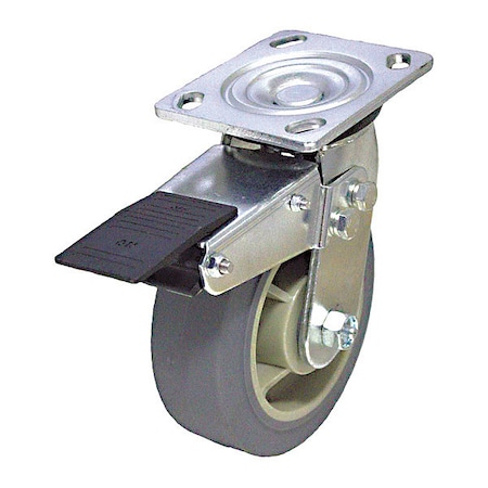 Plate Caster, Swivel, Rubber, 6 1/2