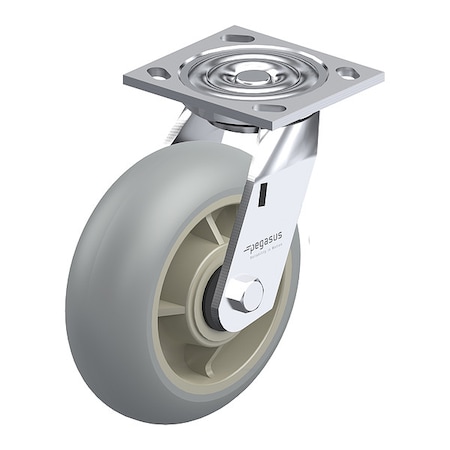 Plate Caster, Swivel, Rubber, 7 1/2