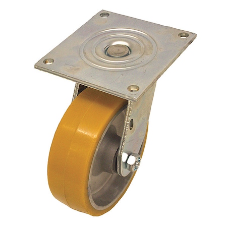 Plate Caster, Swivel, Polyurethane, 6 1/2