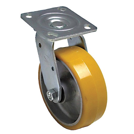 Plate Caster, Swivel, Polyurethane, 7 1/2