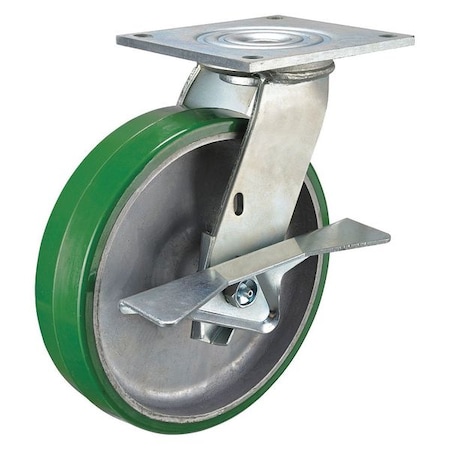 Swivel Plate Caster w/Brake, Polyurethane, 6in, 1230lb MPN:P21S-UA060R-14-CB-001
