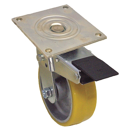 Plate Caster, Swivel, Polyurethane, 7 1/2