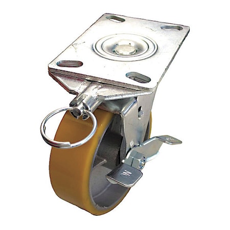 Plate Caster, Swivel, Polyurethane, 5 5/8