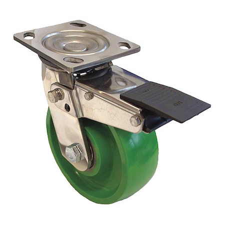 Plate Caster, Swivel, Polyurethane, 7 1/2