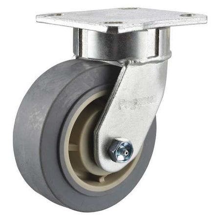 Plate Caster, Swivel, Rubber, 5 5/8
