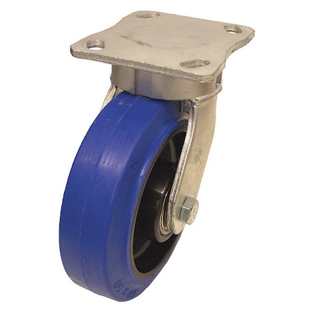 Plate Caster, Swivel, Rubber, 7 5/8