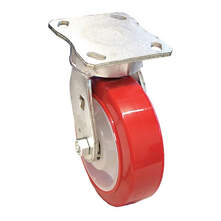 Plate Caster, Swivel, Polyurethane, 7 1/2