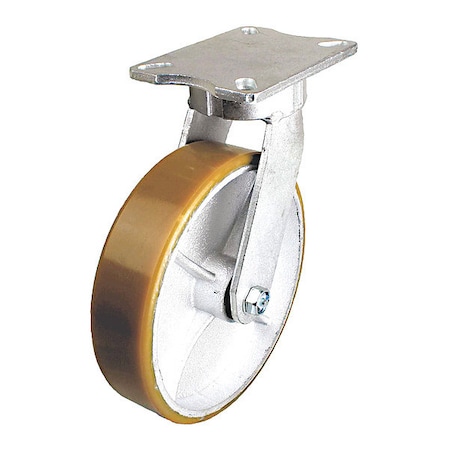 Plate Caster, Swivel, Polyurethane, 6 1/2