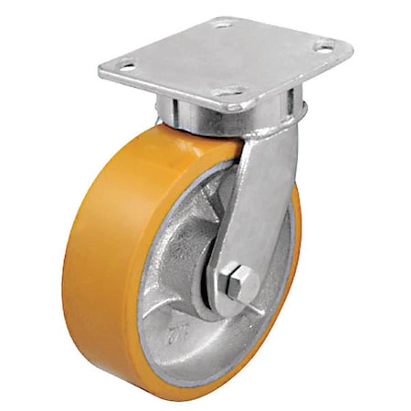 Plate Caster, Swivel, Polyurethane, 7 1/2