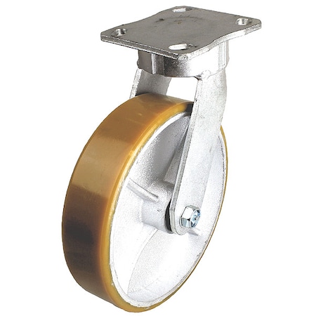Plate Caster, Swivel, Polyurethane, 9 1/2