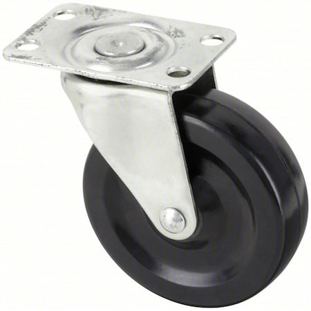 Plate Caster, Swivel, Rubber, 3 1/2