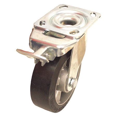 Plate Caster, Swivel, Rubber, 7 1/2