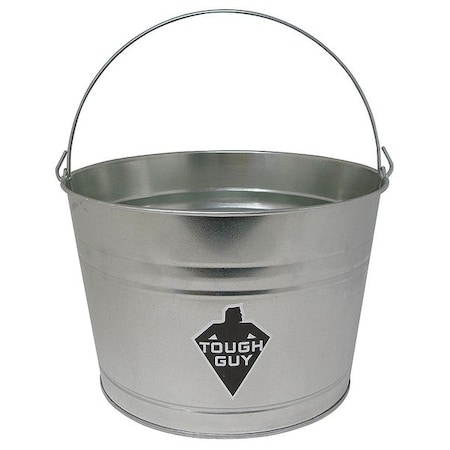 4 1/4 gal Round Bucket, 13 in Dia, Silver, Galvanized Steel MPN:32XE83