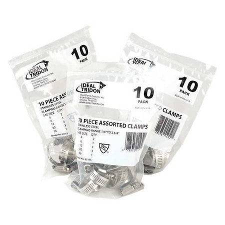 Hose Clamp Assortment, Stainless Steel, PK10 MPN:671755J